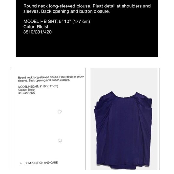 Zara Satin Effect Pleated Puff Shoulder Glossy  Blouse | XS | Royal Blue/Purple - Picture 4 of 16